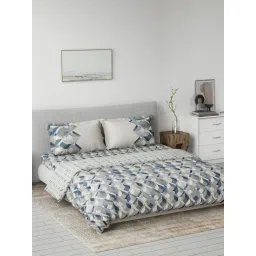 DDecor Blue Cotton Geometric Primary Collection King Bedsheet & Quilt with 2 Pillow Covers-picture-33