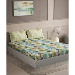 d'decor DDecor Blue Green Geometric Cotton 144 TC Queen Bedsheet with 2 Pillow Covers-picture-37