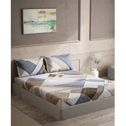 d'decor DDecor Blue White Geometric Cotton 140 TC King Bedsheet with 2 Pillow Covers-picture-27