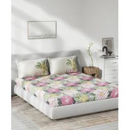 d'decor DDecor Live Beautiful Grey Pink Floral Cotton 144 TC Queen Bedsheet with 2 Pillow Covers-picture-11