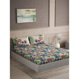 DDecor Elemental Green Printed 144 TC Super King Pure Cotton Bedsheet Set 2.74 m X 2.74 m-picture-25
