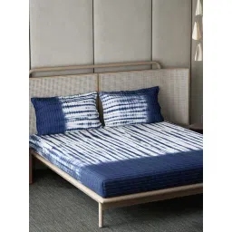 DDecor Ethnic Blue 136 TC Cotton King Bed Sheet With 2 Pillow Covers-picture-17