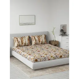 DDecor Floral Grey 145 TC Cotton King Bedsheet with 2 Pillow Covers-picture-30