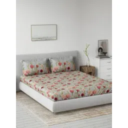 DDecor Floral Pink 145 TC Cotton King Bedsheet with 2 Pillow Covers-picture-11