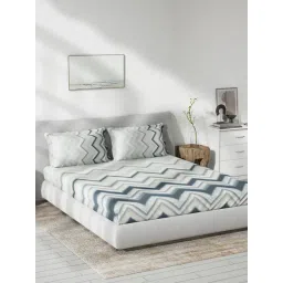 DDecor Geometric Blue 136 TC Cotton King Fitted Bed Sheet With 2 Pillow Covers-picture-26