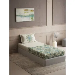 DDecor Green & Off White Ethnic Motifs 145 TC Pure Cotton Single Bedsheet - 1.52m x 2.24m-picture-12