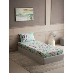 DDecor Green & Pink Floral 145 TC Pure Cotton Single Bedsheet - 1.52 m x 2.24 m-picture-17