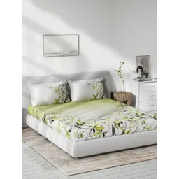 DDecor Green & White Floral 140 TC Cotton 1 Queen Bedsheet with 2 Pillow Covers-picture-38