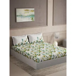 DDecor Green & White Floral 145 TC Pure Cotton Super King Bedsheet - 2.74 m x 2.74 m-picture-40