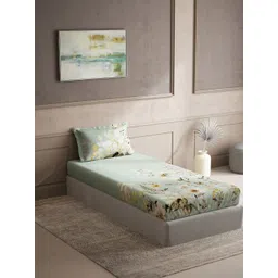 DDecor Green & White Floral Cotton 150 TC Single Bedsheet with 1 Pillow Cover-picture-32