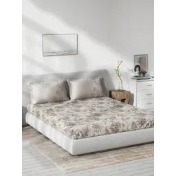 DDecor Live Beautiful Beige Floral Cotton 140 TC Queen Bedsheet with 2 Pillow Covers-picture-31