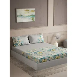 DDecor Memento Turquoise Cotton Floral 144 TC King Bedsheet with 2 Pillow Covers-picture-47