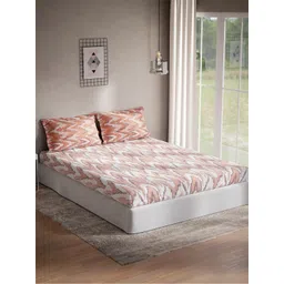 DDecor Orange & White 144 TC Cotton Queen Bedsheet with 2 Pillow Covers-image-44