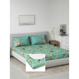 DDecor Primary Green & White Floral 144 TC Pure Cotton King Bedsheet Set 1.82 m x 1.98m-picture-19