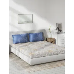 DDecor Printed Blue 136 TC Cotton King Fitted Bed Sheet With 2 Pillow Covers-picture-23