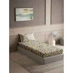 DDecor Radiance Yellow & Beige Floral Pure Cotton 144 TC Single Bedsheet Set-1.52mX2.24m-picture-31