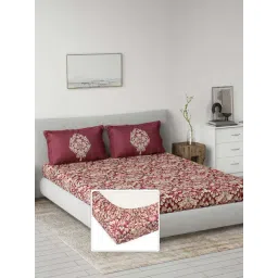 DDecor Red Cotton 145TC Floral Print Bedsheet with 2 Pillow Cover-picture-38