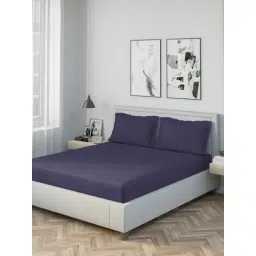 DDecor Solid Blue 180 TC Cotton King Fitted Bed Sheet With 2 Pillow Covers-image-6