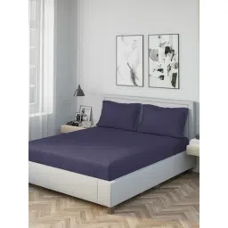 DDecor Solid Blue 180 TC Cotton King Fitted Bed Sheet With 2 Pillow Covers-picture-40