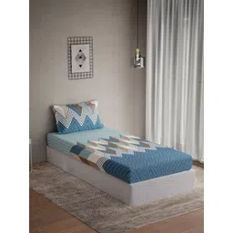 DDecor Vega Blue & White Printed Cotton 144 TC Single Bedsheet Set 2.24 m x 1.52 m-picture-42