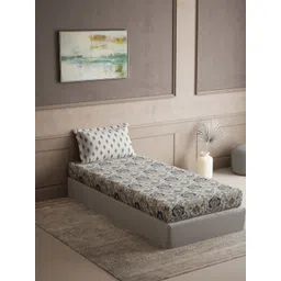 DDecor White & Blue Ethnic Motifs 144 TC Single Bedsheet with 1 Pillow Covers-picture-27