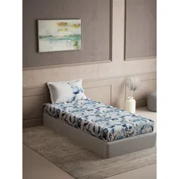 DDecor White & Blue Geometric 144 TC Single Bedsheet with 1 Pillow Covers-picture-42