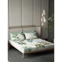 DDecor White & Green Floral 180 TC Cotton King Bedsheet With 4 Pillow Covers-picture-30
