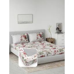 DDecor White & Pink Floral Printed 144 TC Cotton King Bedsheet Set - 1.8 m x 1.9 m-picture-16