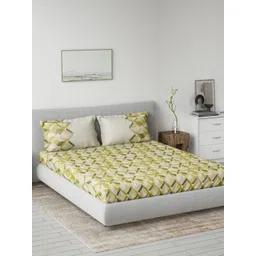 DDecor Yellow & White Printed Pure Cotton 144 TC King Bedsheet Set 2.29m x 2.74m-picture-15