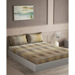 DDecor Yellow Brown Printed Cotton 180 TC King Bedsheet with 2 Pillow Covers-image-5