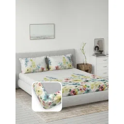 DDecor Yellow Cotton 145TC Floral Print Bedsheet with 2 Pillow Cover-picture-17