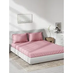DDECOR Live beautiful Cotton King Fitted Sheet Set with 2 Pillow Covers (182 CM X 198 CM, Pink) Solid Plain Dyed 180TC-picture-14