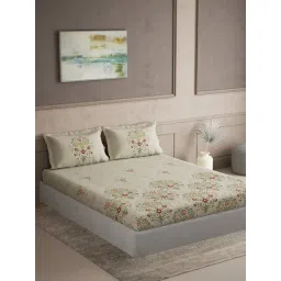 DDECOR Live beautiful Beige Cotton Ethnic 180 TC Double Flat Bedsheet with 2 Pillow Covers-picture-33