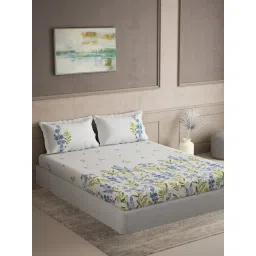 DDECOR Live beautiful Blue Cotton Floral 145 TC Double Flat Bedsheet with 2 Pillow Covers-picture-13