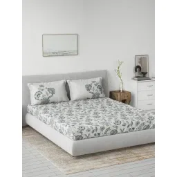 DDECOR Live beautiful Grey Cotton Floral 145 TC Double Flat Bedsheet with 2 Pillow Covers-picture-15