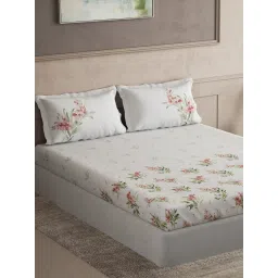 DDECOR Live beautiful Pink Cotton Floral 145 TC Double Flat Bedsheet with 2 Pillow Covers image 2