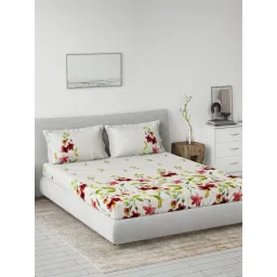 DDECOR Live beautiful Red Cotton Floral 145 TC Double Flat Bedsheet with 2 Pillow Covers-picture-34