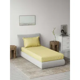 DDECOR Live beautiful Yellow Cotton Solid Bedsheet with & 1 Pillow cover-picture-10