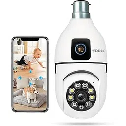 DDLC Dual Lens Full HD 3mp AI (Upgraded) CCTV Night Vision Motion Sensor Two-Way Audio Micro SD Card Upto 128GB Monitor Nanny Security Indoor (Dual Lens Light Bulb)-image-32