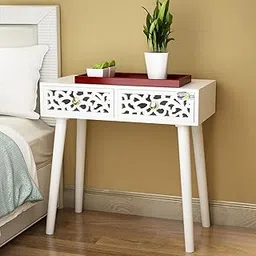 DDS Dream Decor Shoppee Bed Side Engineered Wood Table with 2-Drawer Jaali Design Nightstand, Accent Or End Table with Storage with Carving Design (White)-picture-15