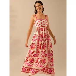 De La Moda Floral Printed Shoulder Straps Fit & Flare Maxi Dress-picture-37