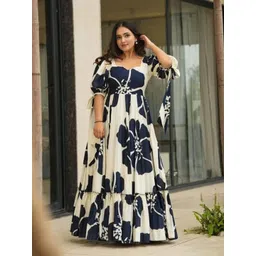 De La Moda Women Floral Print Puff Sleeve Crepe Maxi Dress-picture-35