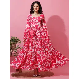 De La Moda Women Floral Printed Crepe Fit & Flare Maxi Dress-picture-25