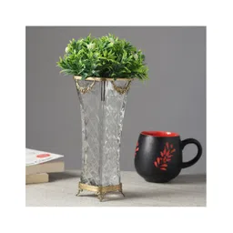 De Maison Decor Diamond Blossom Glass Vase with antique brass rings-picture-38