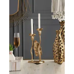 De Maison Decor Gold Aluminium Abstract Jules Double Candle Holder-picture-13