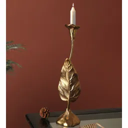 de maison decor Jules Leaf Medium Gold Aluminium Candle Holder-picture-16