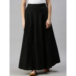 De Moza Women Black Solid Flared Maxi Skirt-picture-23