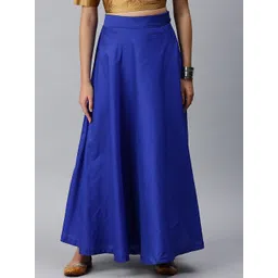 De Moza Women Blue Solid Loose-Fit Flared Maxi Skirt-picture-27