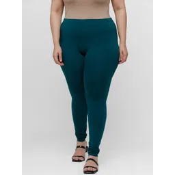 De Moza Women Green Solid Cotton Churidar-Length Leggings-picture-16