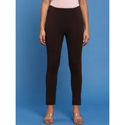 De Moza Women Mid Rise Knitted Plain Cotton Skinny Fit Cropped Cigarette Trousers-picture-26